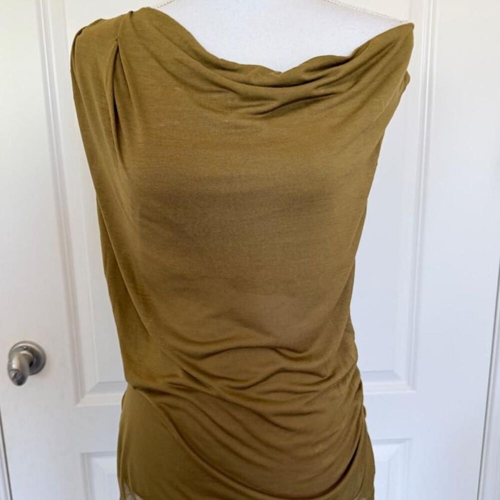Zara Women's Khaki and Green Draped Blouse Top L NWT